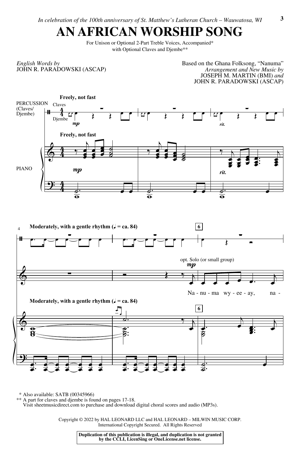 Joseph M. Martin and John R. Paradowski An African Worship Song Sheet Music Notes & Chords for 2-Part Choir - Download or Print PDF