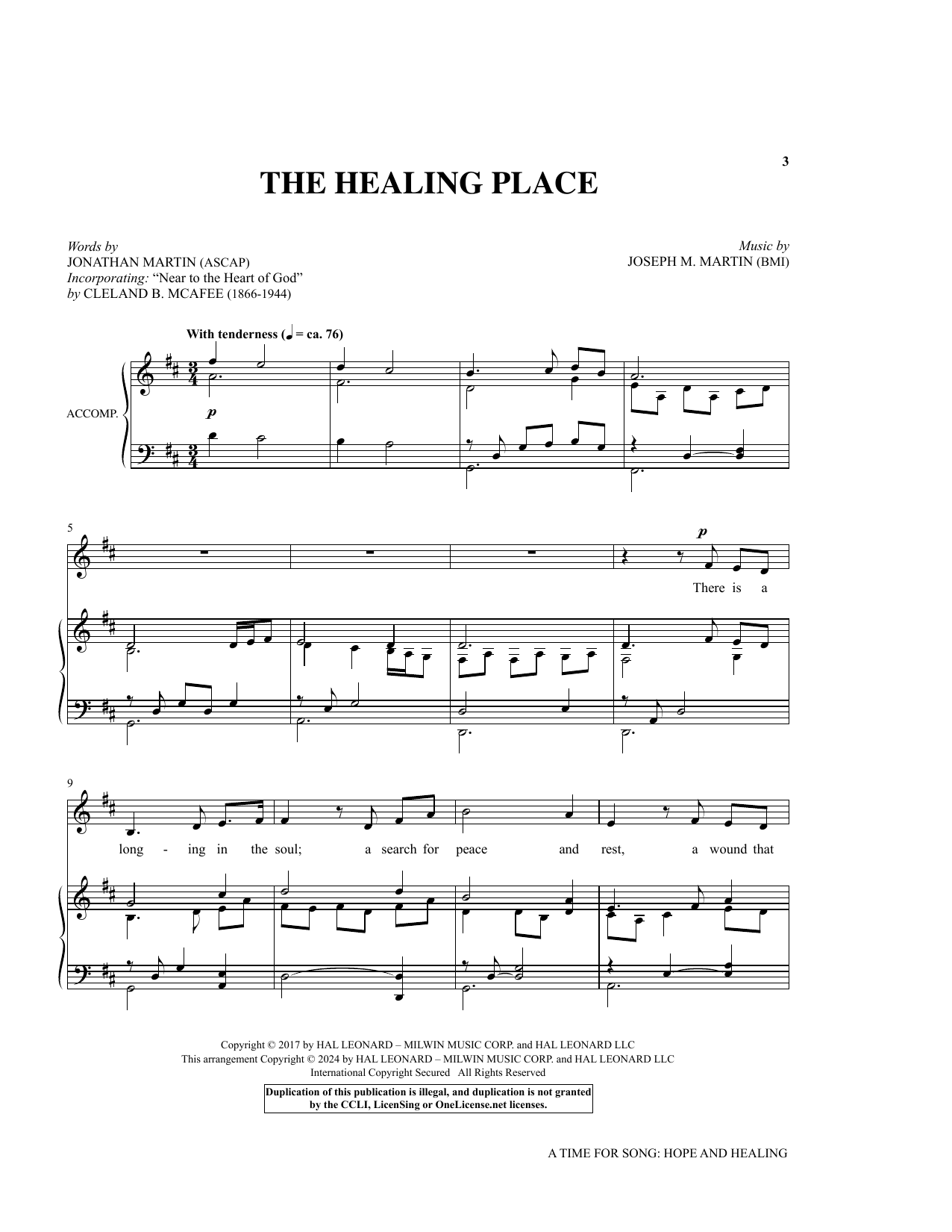 Joseph M. Martin and Jonathan Martin The Healing Place Sheet Music Notes & Chords for Piano & Vocal - Download or Print PDF