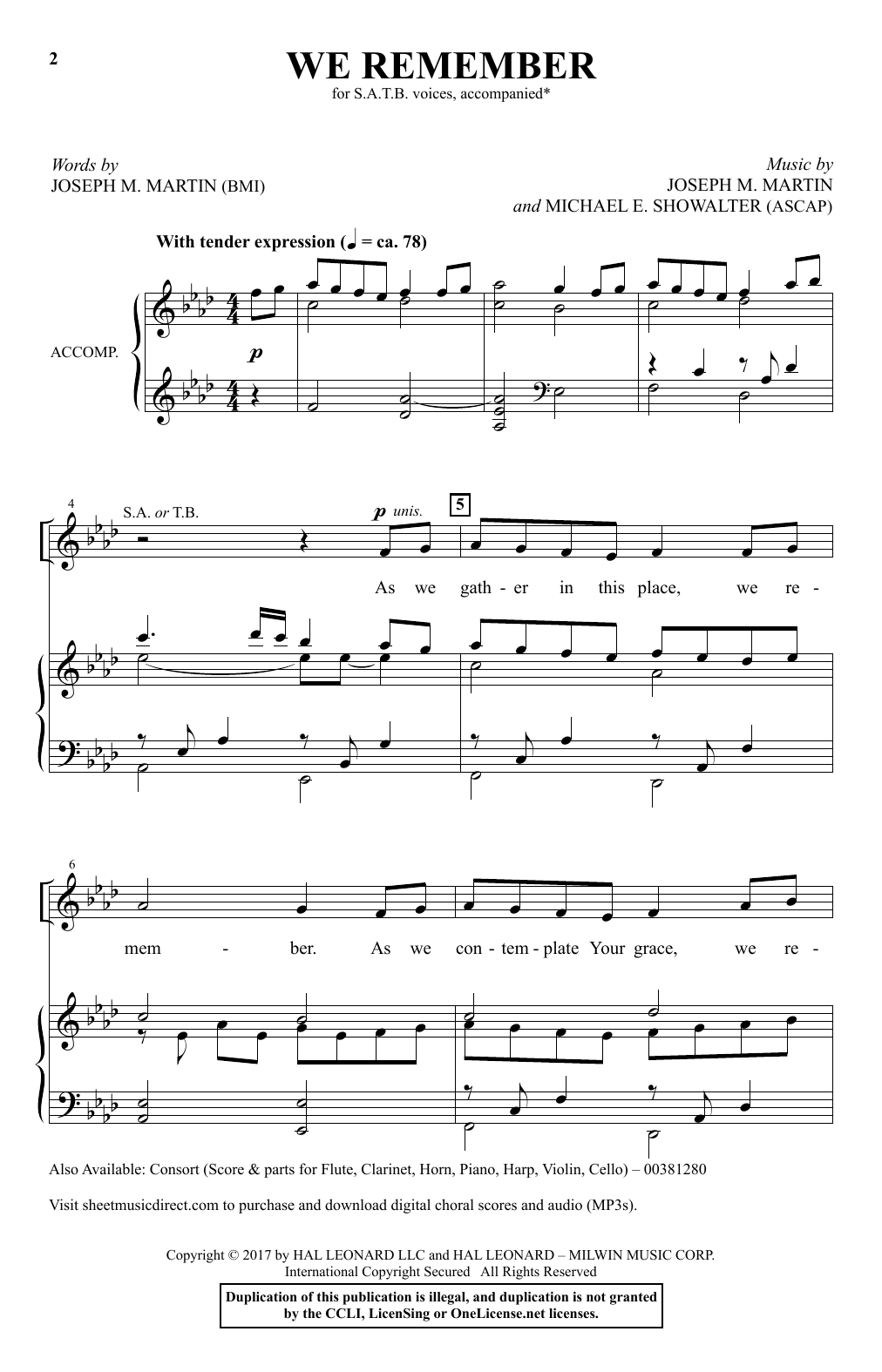 Joseph M. Martin and Michael E. Showalter We Remember Sheet Music Notes & Chords for SATB Choir - Download or Print PDF