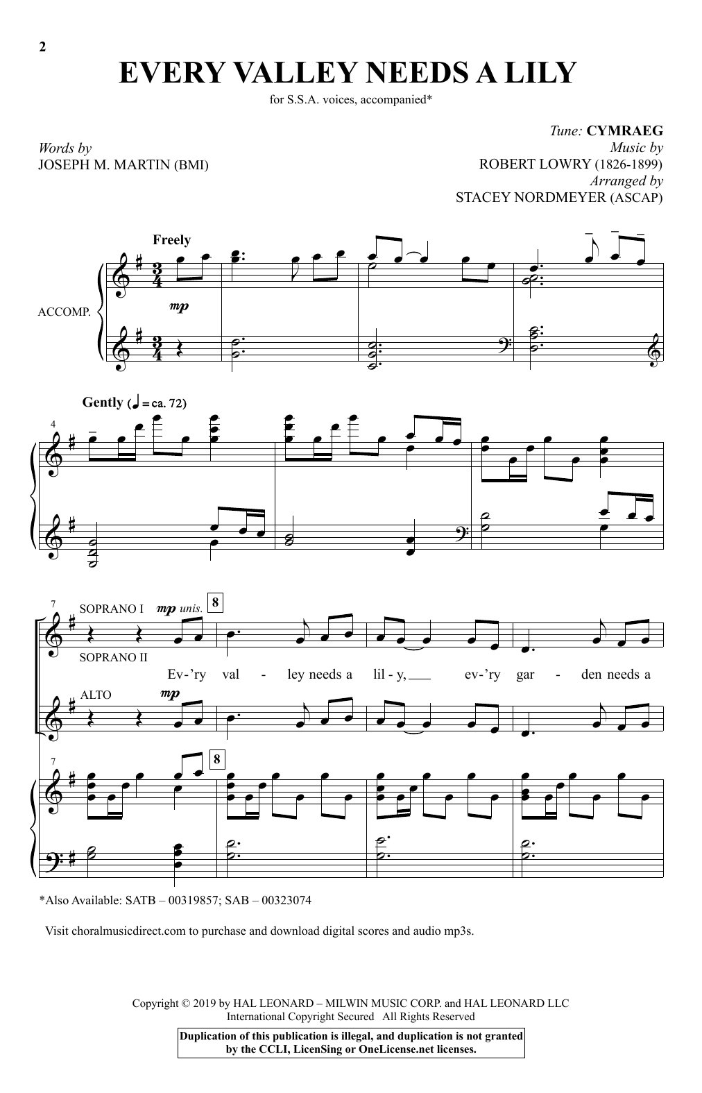Joseph M. Martin and Robert Lowry Every Valley Needs A Lily (arr. Stacey Nordmeyer) Sheet Music Notes & Chords for SAB Choir - Download or Print PDF