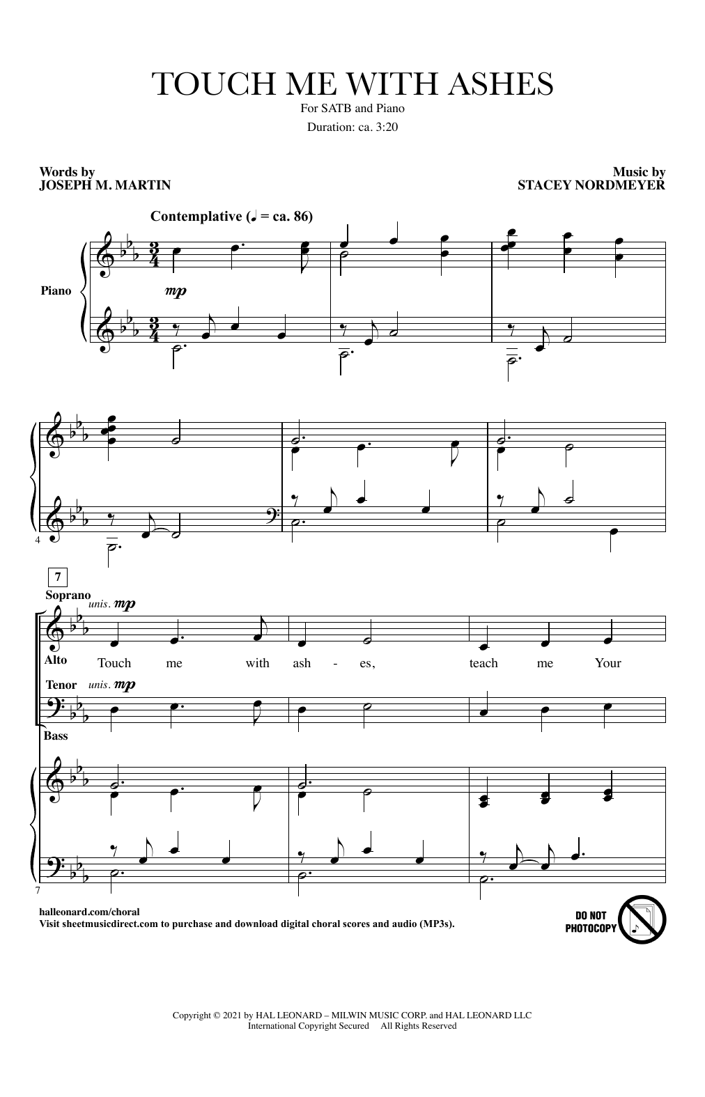 Joseph M. Martin and Stacey Nordmeyer Touch Me With Ashes Sheet Music Notes & Chords for SATB Choir - Download or Print PDF