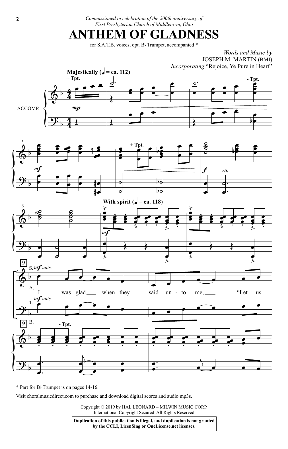 Joseph M. Martin Anthem Of Gladness Sheet Music Notes & Chords for SATB Choir - Download or Print PDF