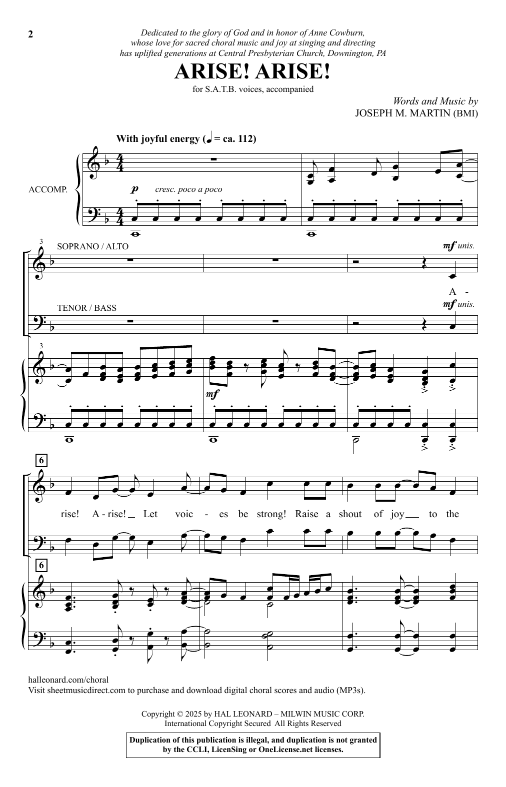 Joseph M. Martin Arise! Arise! Sheet Music Notes & Chords for SATB Choir - Download or Print PDF
