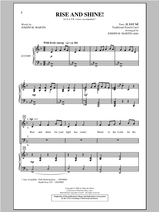 Joseph M. Martin (arr.) Rise And Shine! Sheet Music Notes & Chords for SATB - Download or Print PDF
