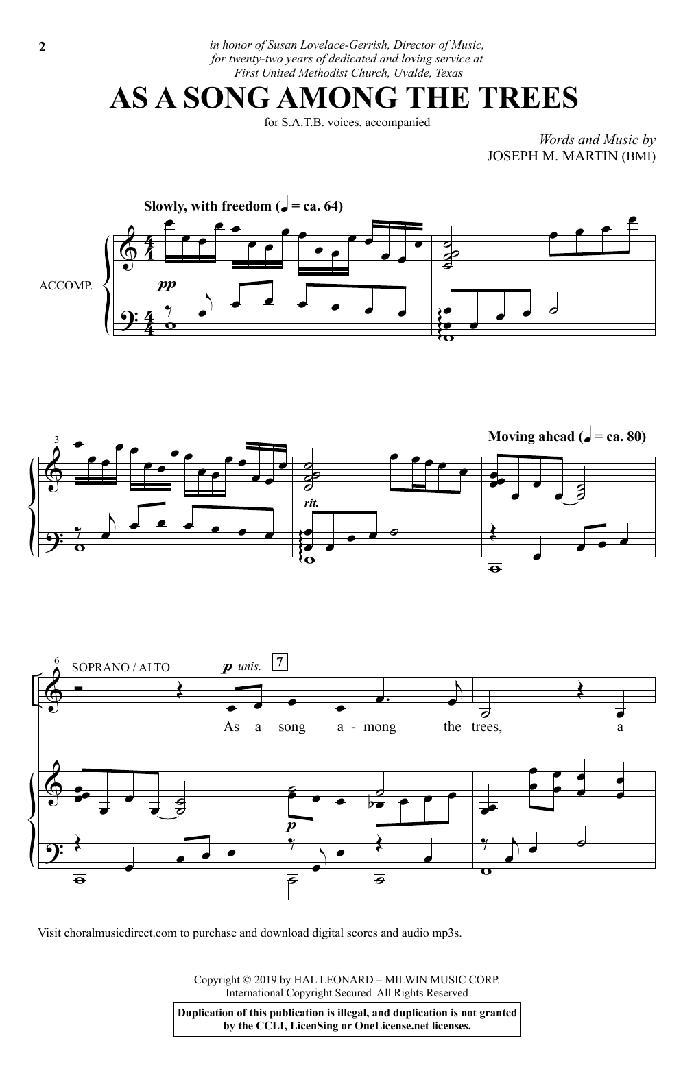 Joseph M. Martin As A Song Among The Trees Sheet Music Notes & Chords for SATB Choir - Download or Print PDF