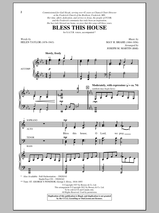 Joseph M. Martin Bless This House Sheet Music Notes & Chords for SATB - Download or Print PDF