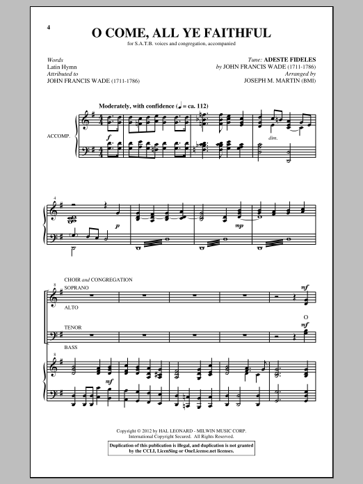 Traditional Carol O Come All Ye Faithful (arr. Joseph M. Martin) Sheet Music Notes & Chords for SATB - Download or Print PDF