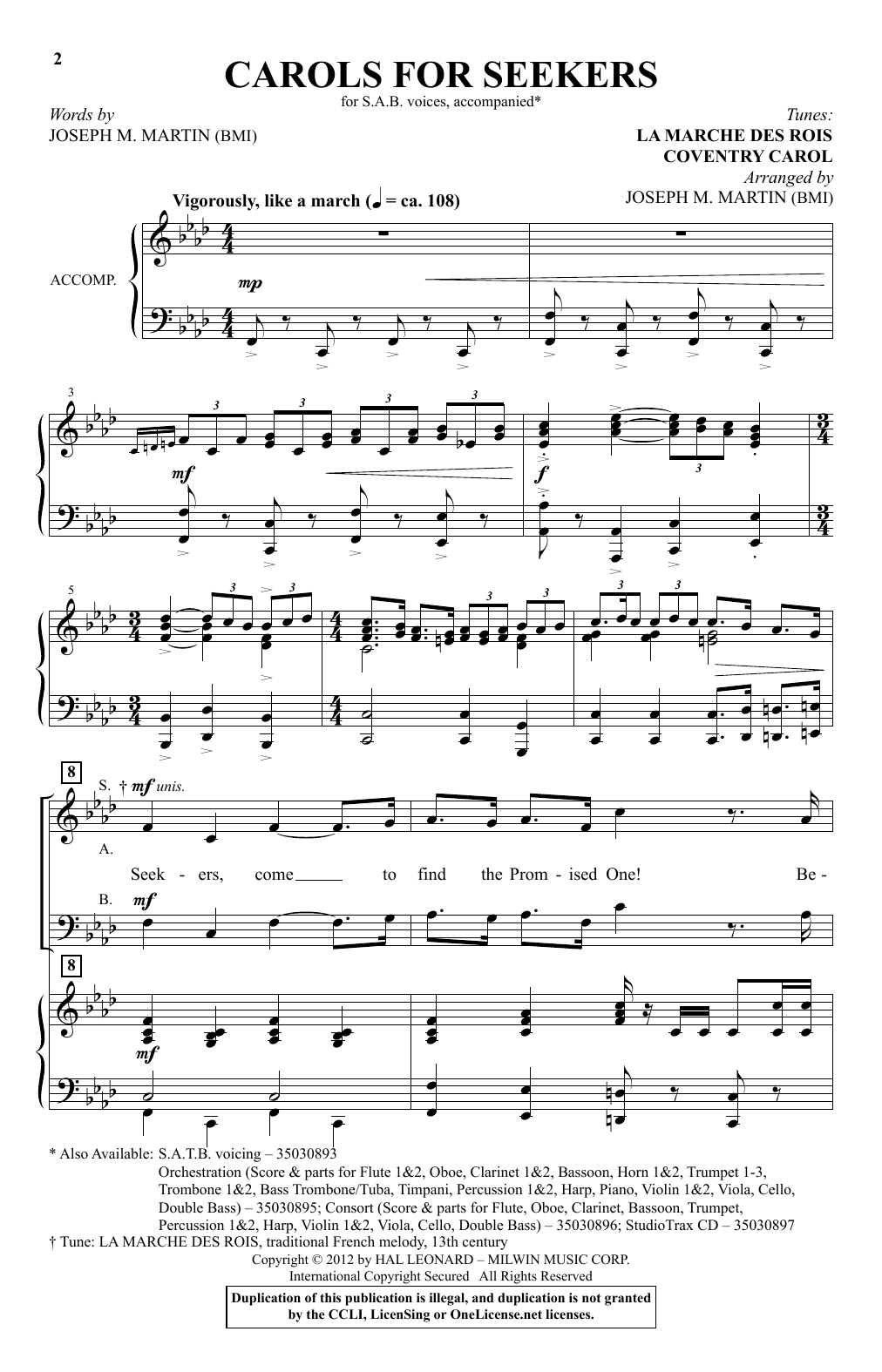 Joseph M. Martin Carols For Seekers Sheet Music Notes & Chords for SAB - Download or Print PDF