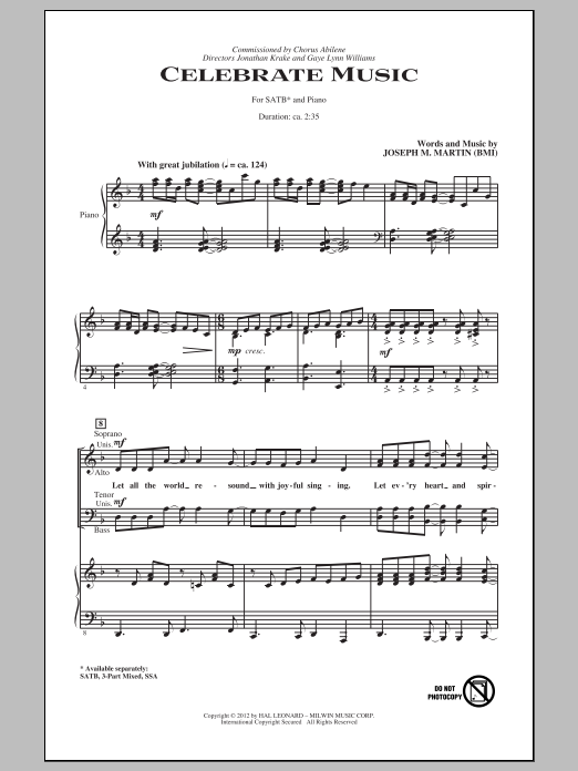 Joseph M. Martin Celebrate Music Sheet Music Notes & Chords for SSA - Download or Print PDF