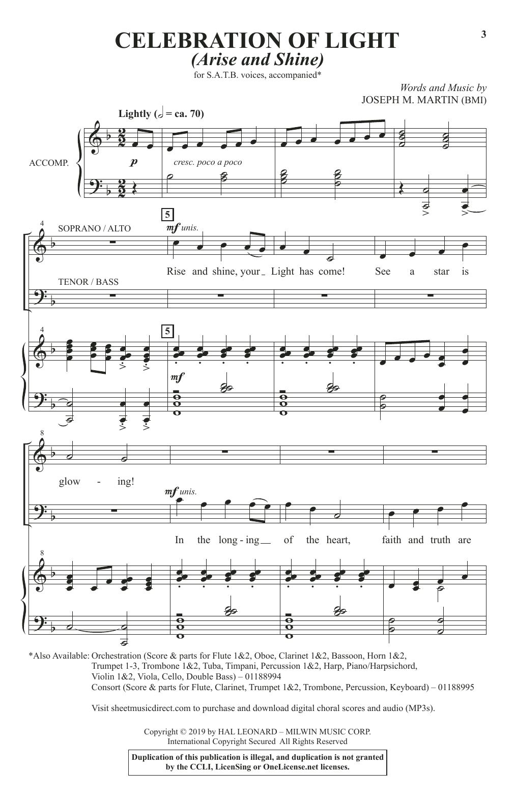 Joseph M. Martin Celebration Of Light (Arise And Shine) Sheet Music Notes & Chords for SATB Choir - Download or Print PDF