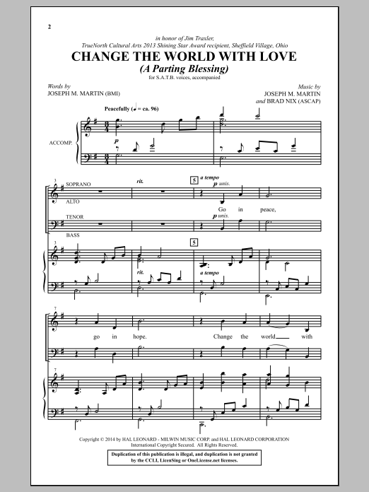 Joseph M. Martin Change The World With Love (A Parting Blessing) Sheet Music Notes & Chords for SATB - Download or Print PDF