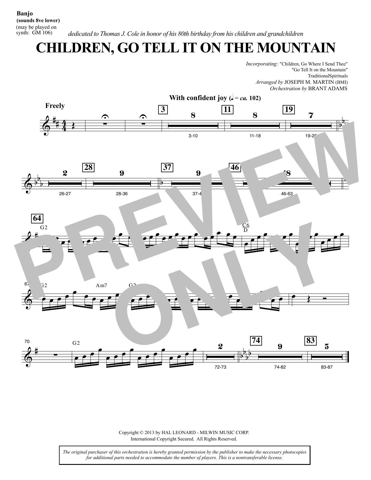 Joseph M. Martin Children, Go Tell It on the Mountain - Banjo Sheet Music Notes & Chords for Choir Instrumental Pak - Download or Print PDF
