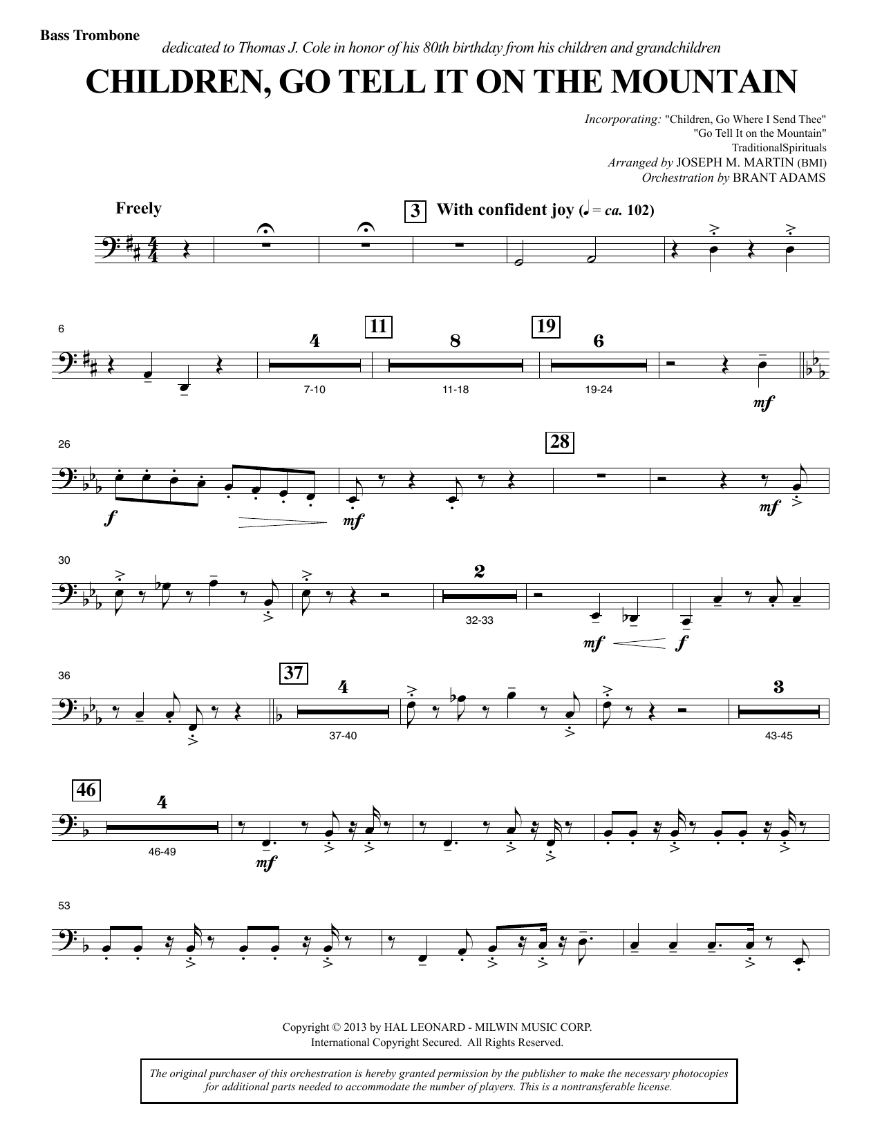 Joseph M. Martin Children, Go Tell It on the Mountain - Bass Trombone Sheet Music Notes & Chords for Choir Instrumental Pak - Download or Print PDF