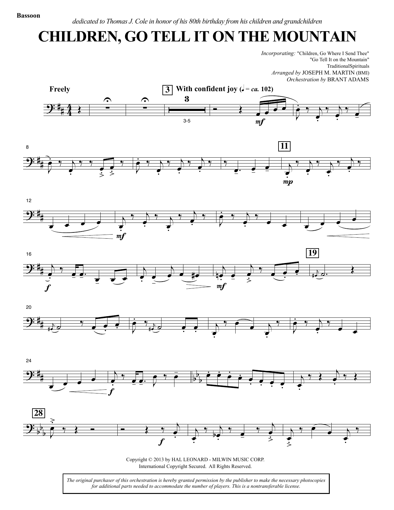 Joseph M. Martin Children, Go Tell It on the Mountain - Bassoon Sheet Music Notes & Chords for Choir Instrumental Pak - Download or Print PDF