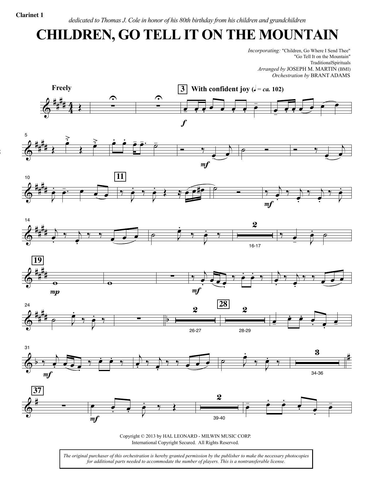 Joseph M. Martin Children, Go Tell It on the Mountain - Bb Clarinet 1 Sheet Music Notes & Chords for Choir Instrumental Pak - Download or Print PDF