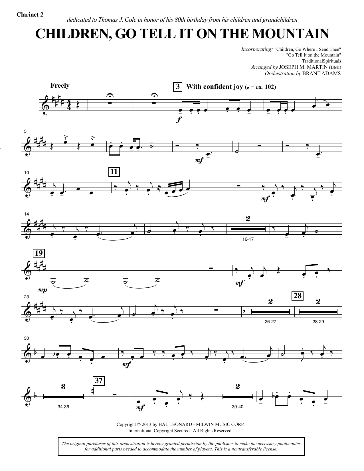 Joseph M. Martin Children, Go Tell It on the Mountain - Bb Clarinet 2 Sheet Music Notes & Chords for Choir Instrumental Pak - Download or Print PDF