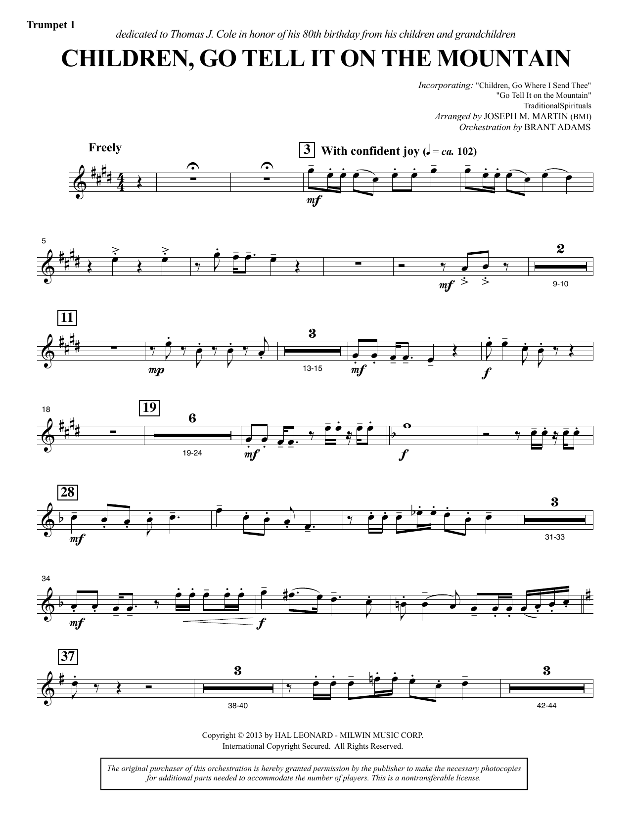 Joseph M. Martin Children, Go Tell It on the Mountain - Bb Trumpet 1 Sheet Music Notes & Chords for Choir Instrumental Pak - Download or Print PDF