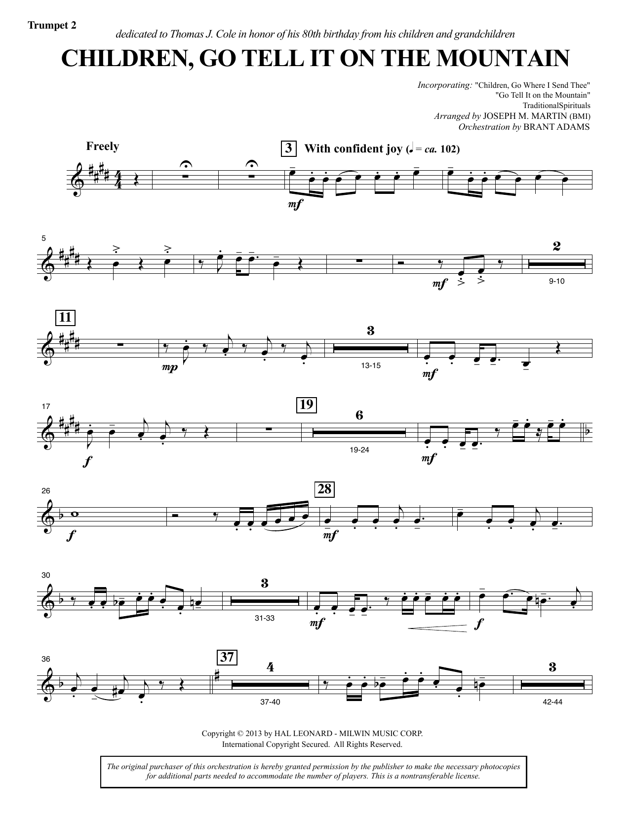 Joseph M. Martin Children, Go Tell It on the Mountain - Bb Trumpet 2 Sheet Music Notes & Chords for Choir Instrumental Pak - Download or Print PDF