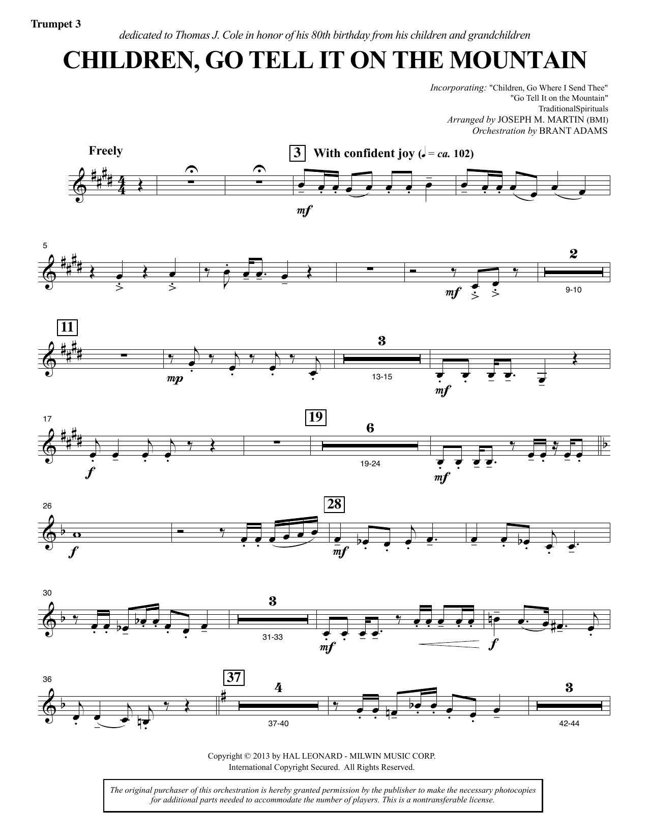 Joseph M. Martin Children, Go Tell It on the Mountain - Bb Trumpet 3 Sheet Music Notes & Chords for Choir Instrumental Pak - Download or Print PDF