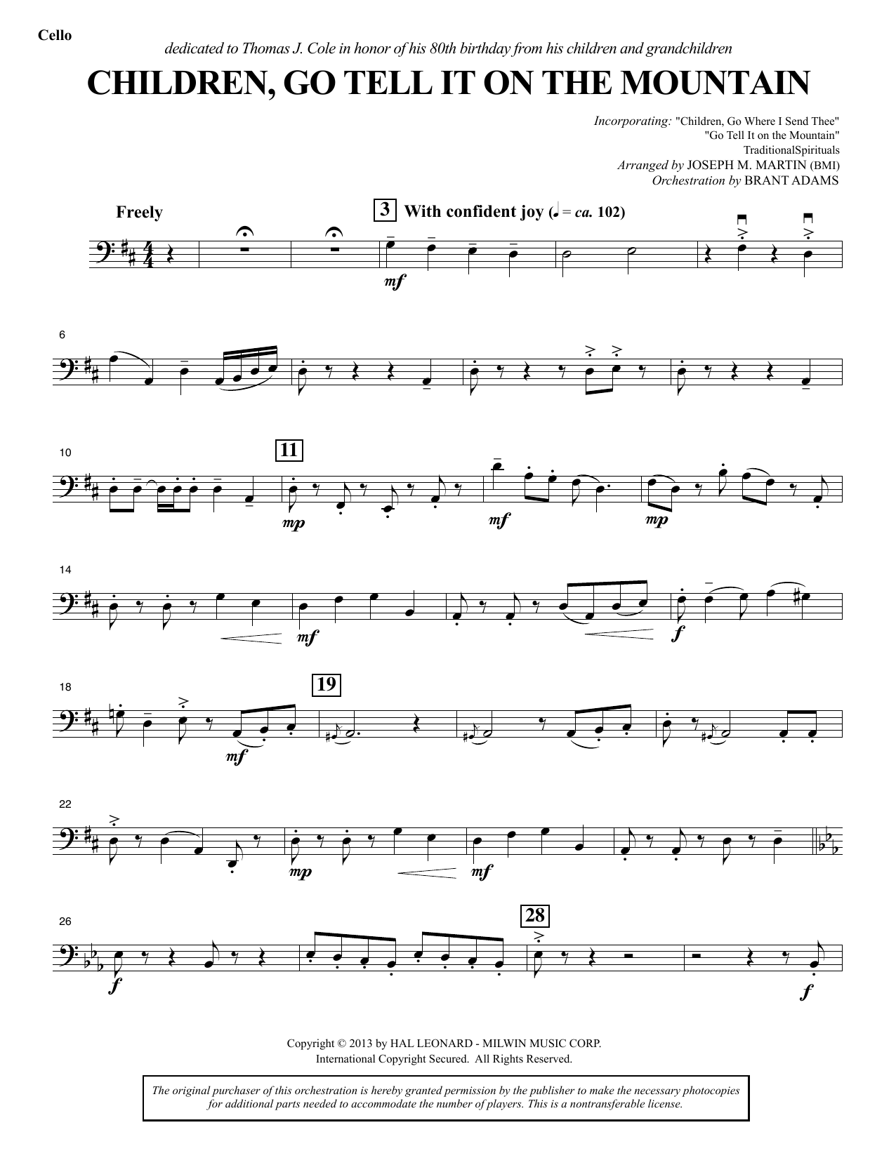 Joseph M. Martin Children, Go Tell It on the Mountain - Cello Sheet Music Notes & Chords for Choir Instrumental Pak - Download or Print PDF