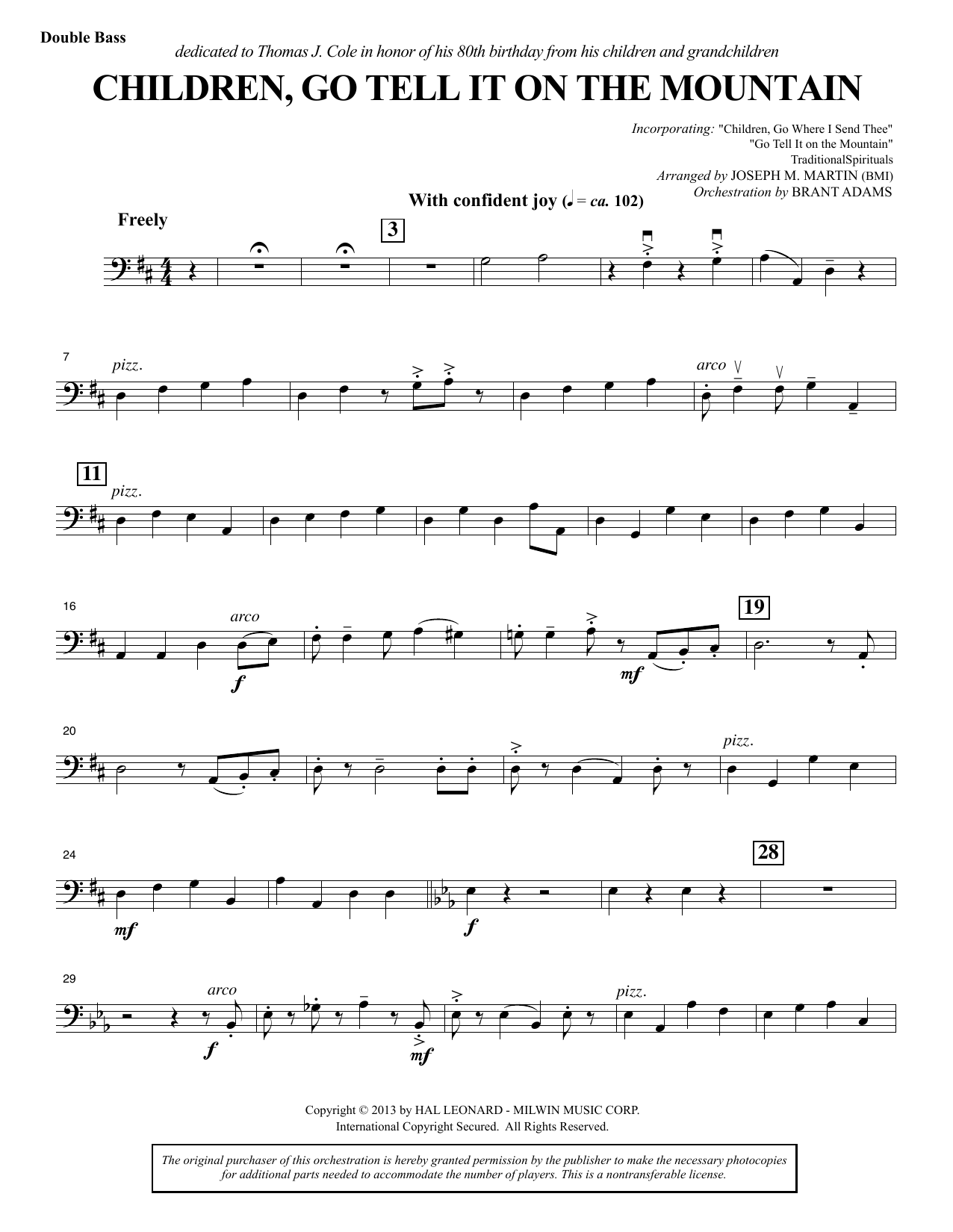Joseph M. Martin Children, Go Tell It on the Mountain - Double Bass Sheet Music Notes & Chords for Choir Instrumental Pak - Download or Print PDF