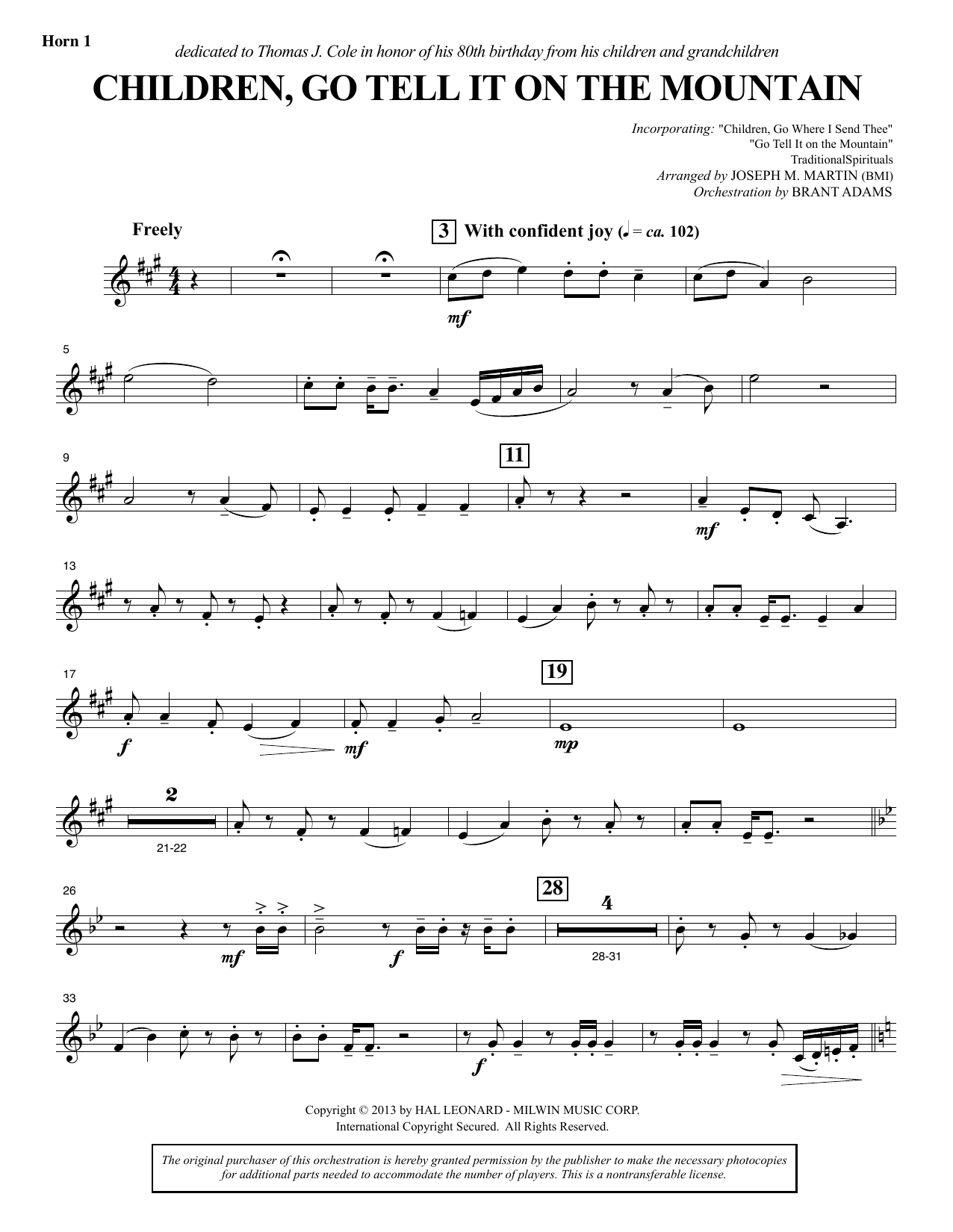 Joseph M. Martin Children, Go Tell It on the Mountain - F Horn 1 Sheet Music Notes & Chords for Choir Instrumental Pak - Download or Print PDF