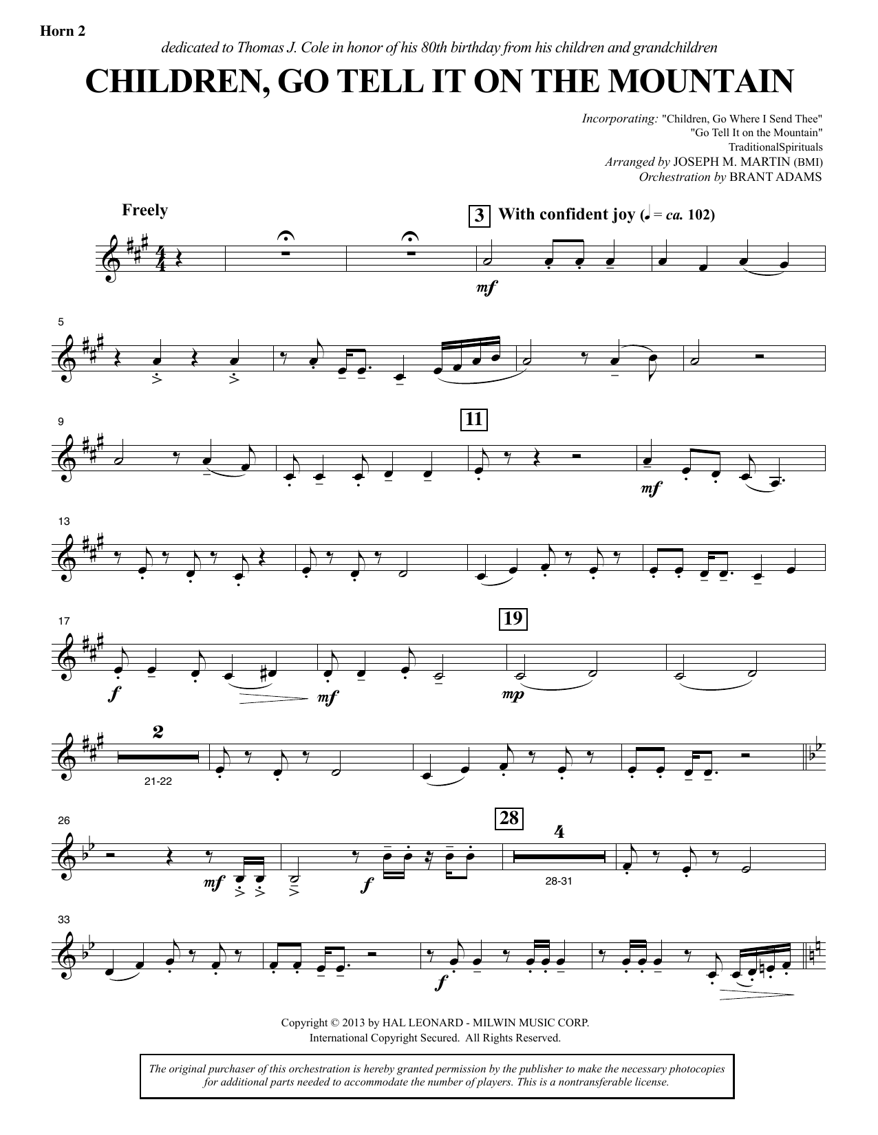 Joseph M. Martin Children, Go Tell It on the Mountain - F Horn 2 Sheet Music Notes & Chords for Choir Instrumental Pak - Download or Print PDF