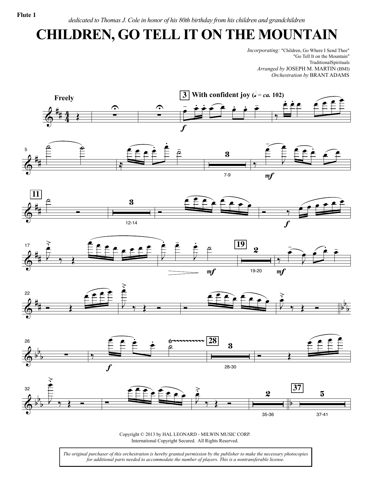 Joseph M. Martin Children, Go Tell It on the Mountain - Flute 1 Sheet Music Notes & Chords for Choir Instrumental Pak - Download or Print PDF