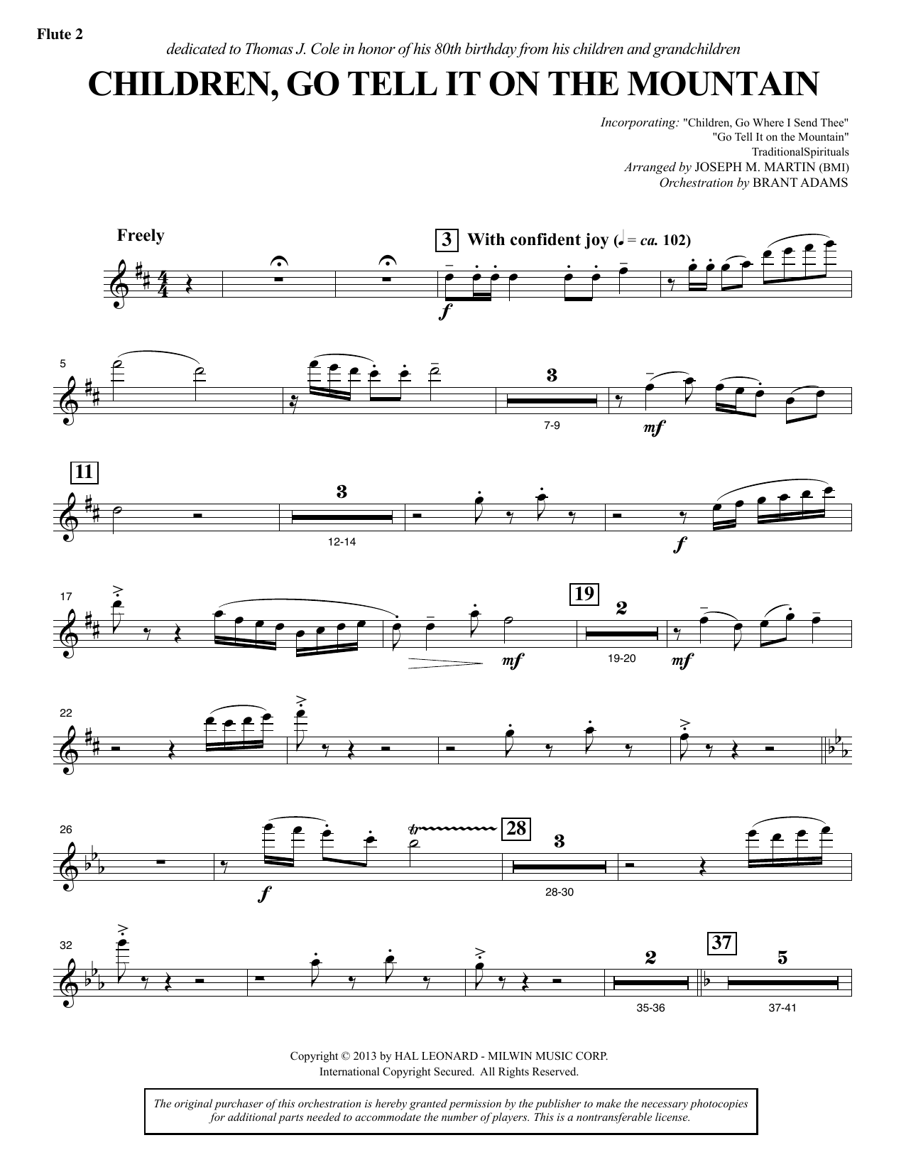 Joseph M. Martin Children, Go Tell It on the Mountain - Flute 2 Sheet Music Notes & Chords for Choir Instrumental Pak - Download or Print PDF