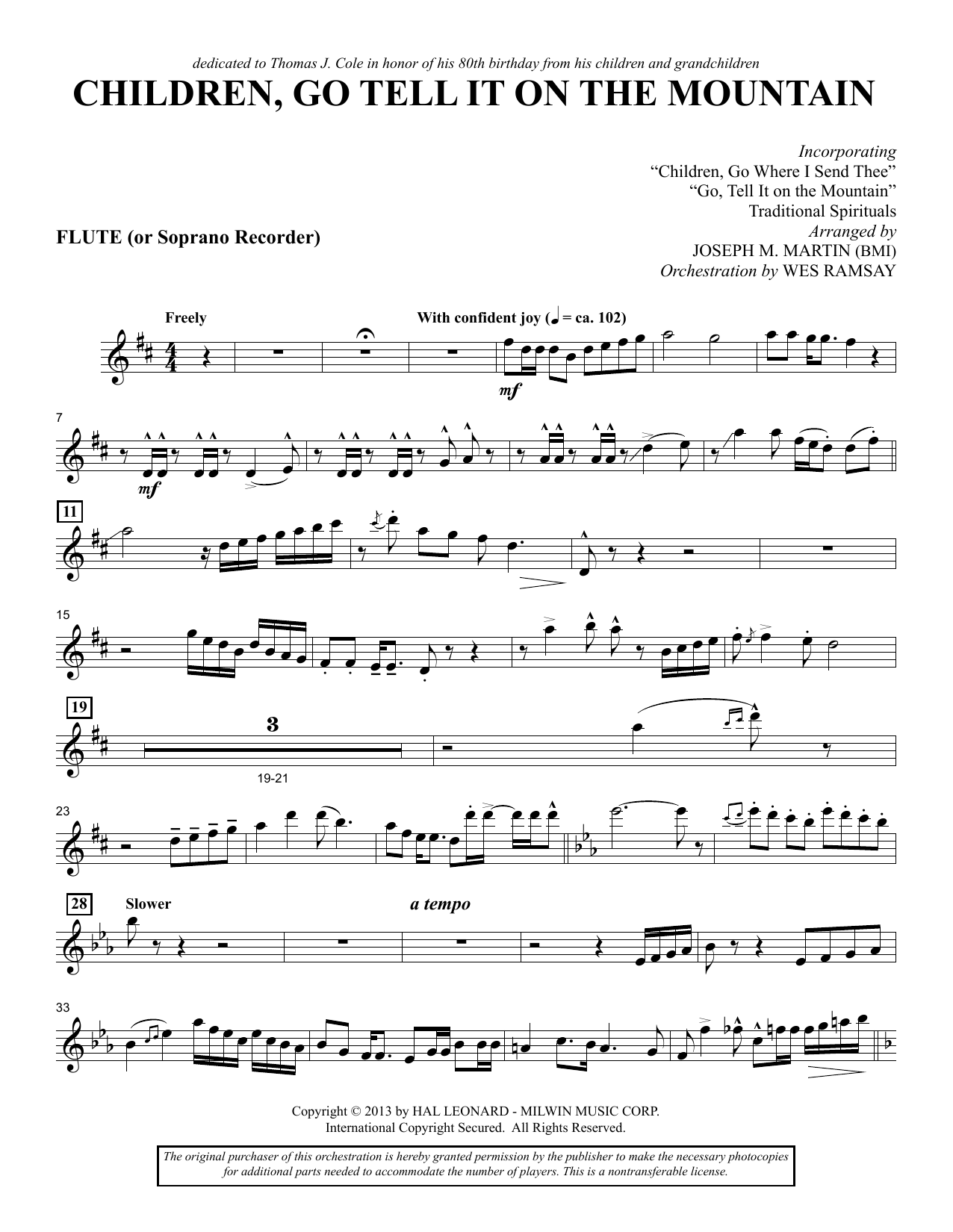 Joseph M. Martin Children, Go Tell It on the Mountain - Flute/Soprano Recorder Sheet Music Notes & Chords for Choir Instrumental Pak - Download or Print PDF