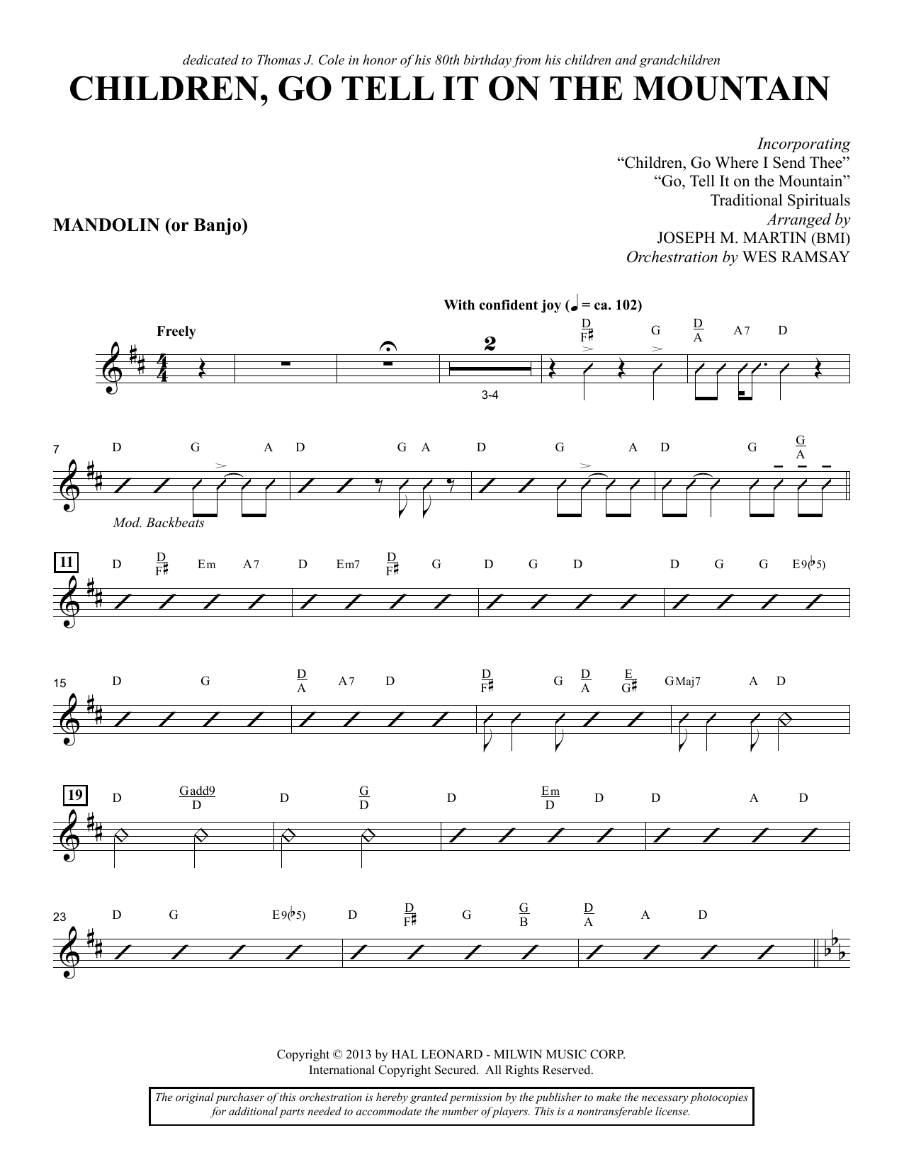 Joseph M. Martin Children, Go Tell It on the Mountain - Mandolin/Banjo Sheet Music Notes & Chords for Choir Instrumental Pak - Download or Print PDF