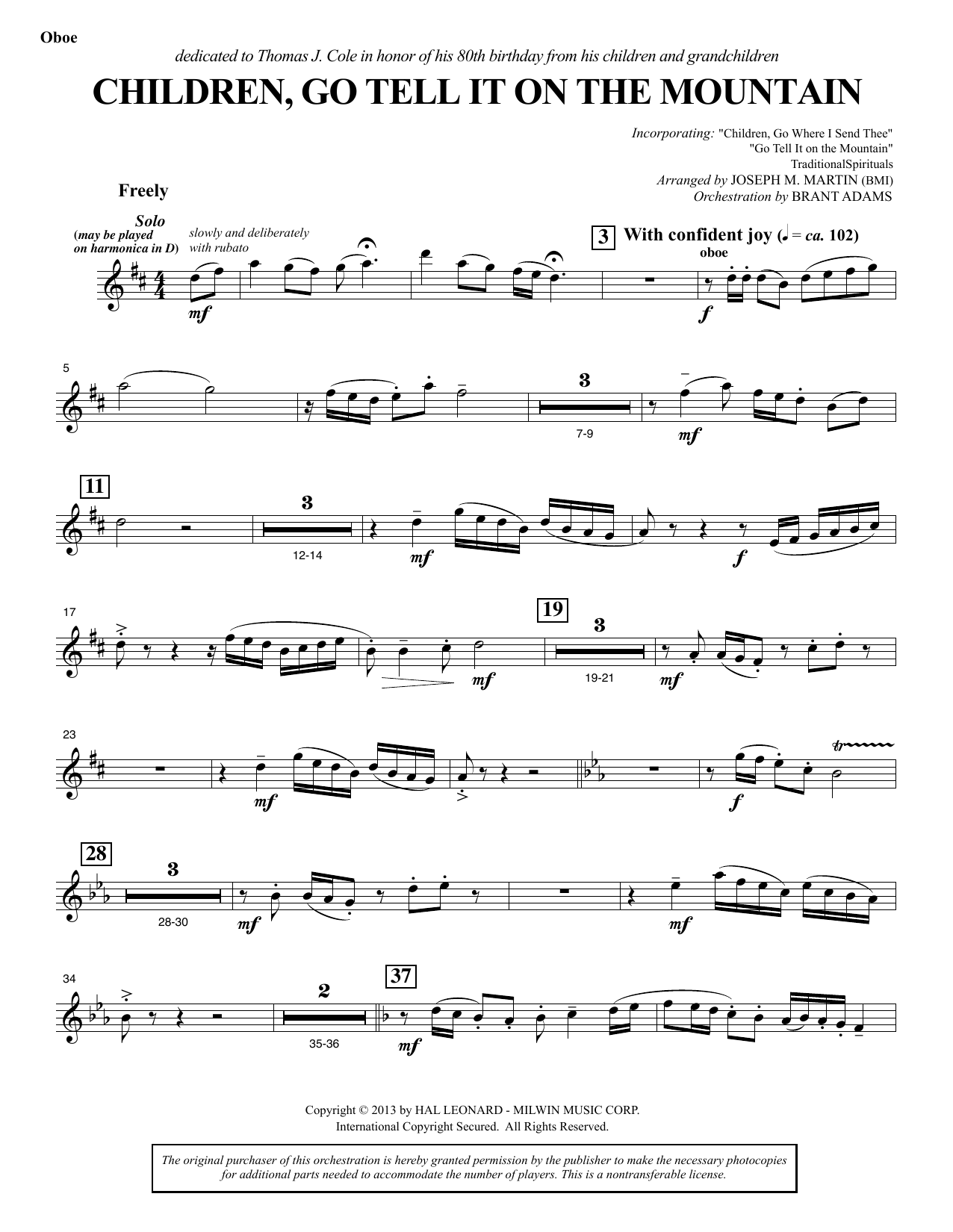 Joseph M. Martin Children, Go Tell It on the Mountain - Oboe Sheet Music Notes & Chords for Choir Instrumental Pak - Download or Print PDF