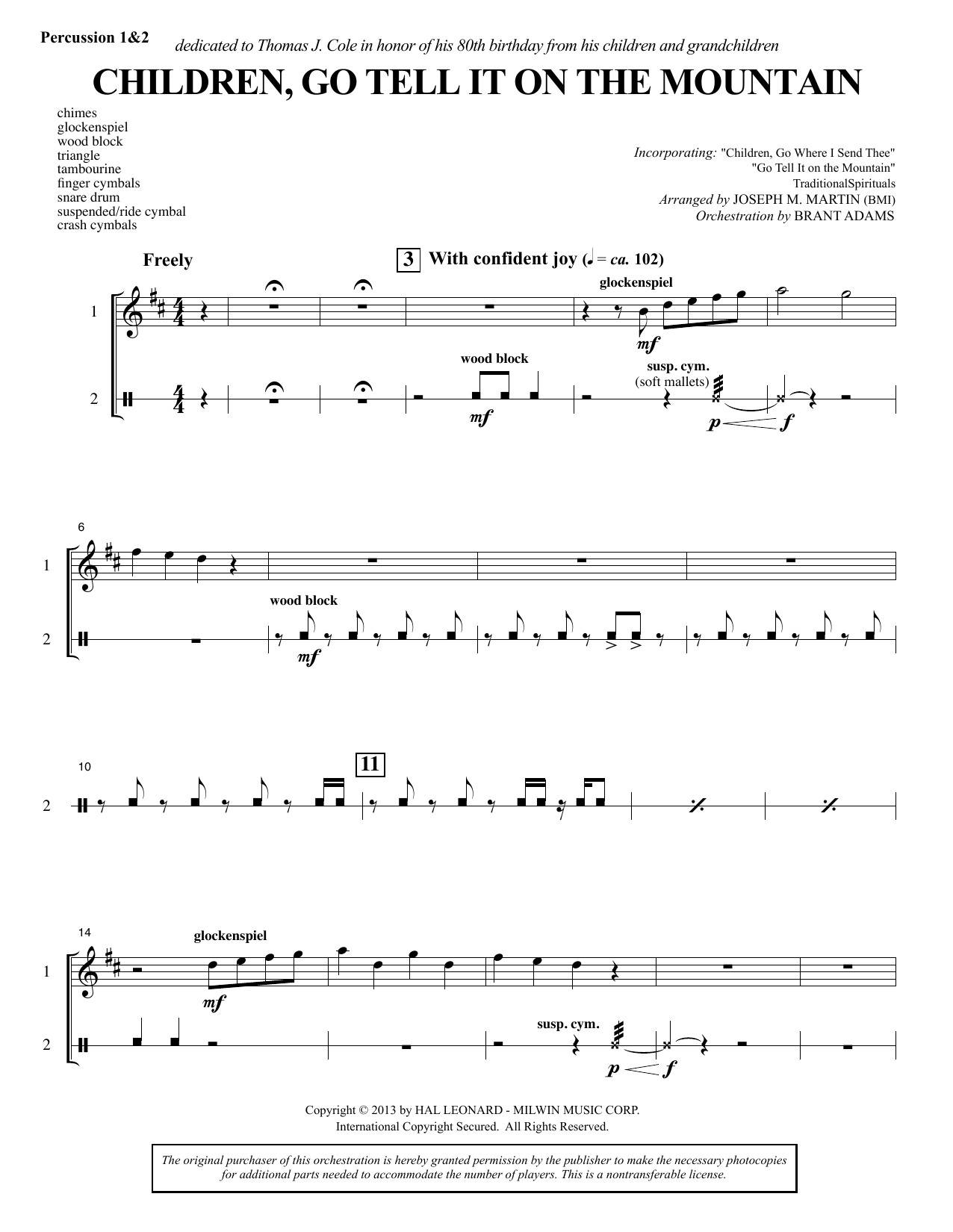Joseph M. Martin Children, Go Tell It on the Mountain - Percussion 1 & 2 Sheet Music Notes & Chords for Choir Instrumental Pak - Download or Print PDF