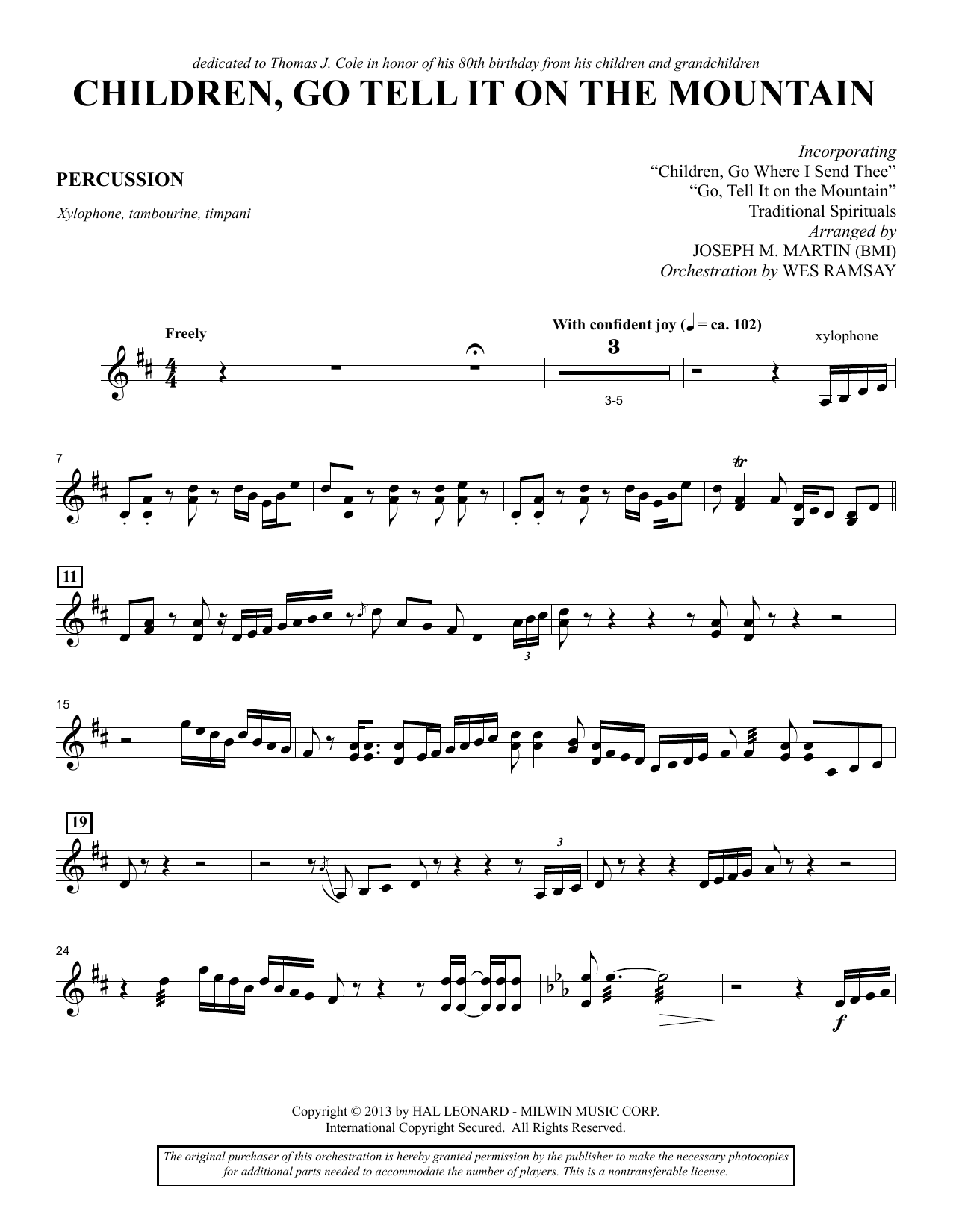 Joseph M. Martin Children, Go Tell It on the Mountain - Percussion Sheet Music Notes & Chords for Choir Instrumental Pak - Download or Print PDF