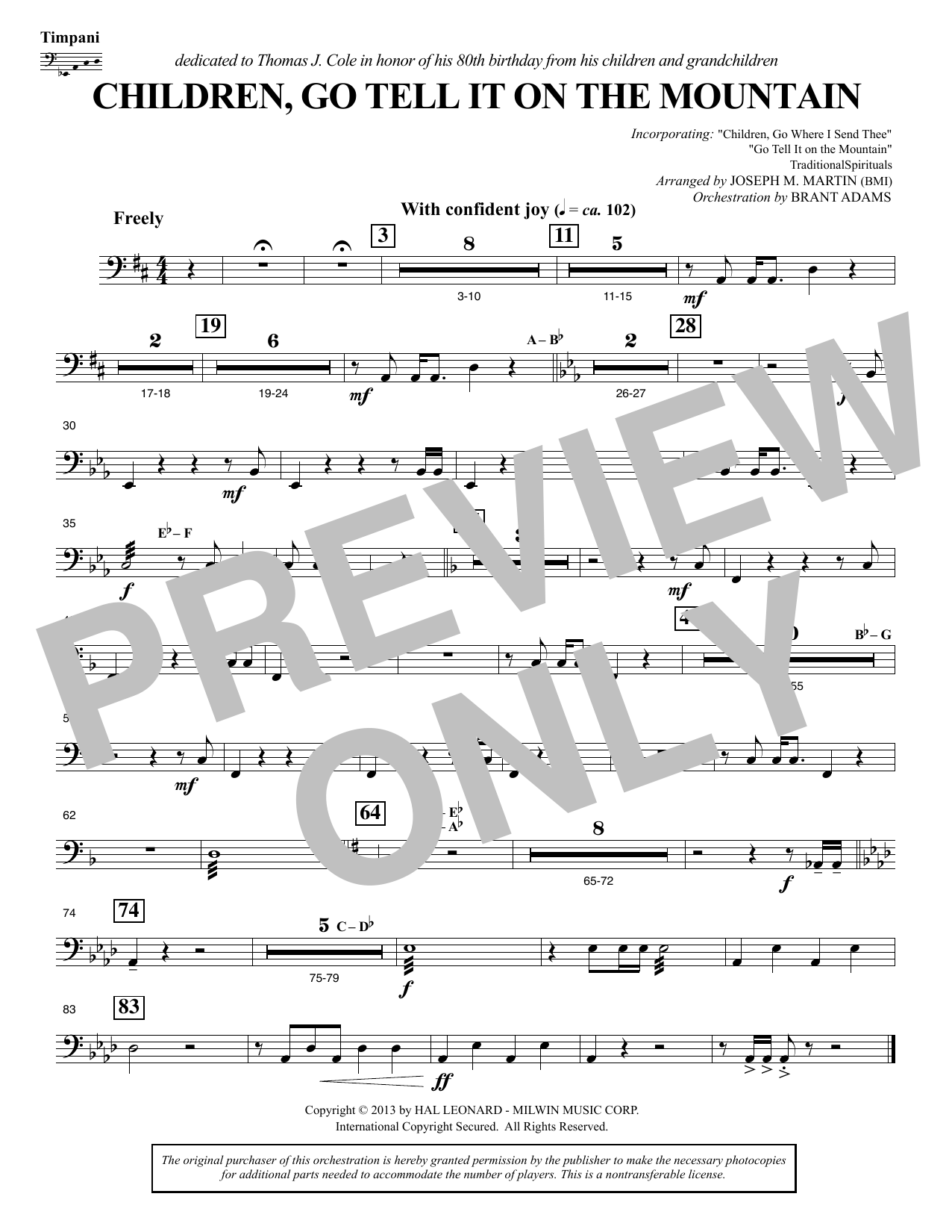 Joseph M. Martin Children, Go Tell It on the Mountain - Timpani Sheet Music Notes & Chords for Choir Instrumental Pak - Download or Print PDF