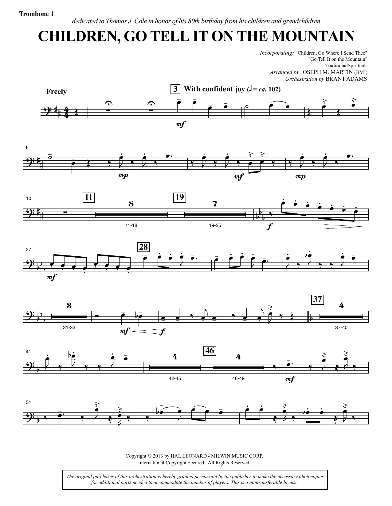 Joseph M. Martin Children, Go Tell It on the Mountain - Trombone 1 Sheet Music Notes & Chords for Choir Instrumental Pak - Download or Print PDF