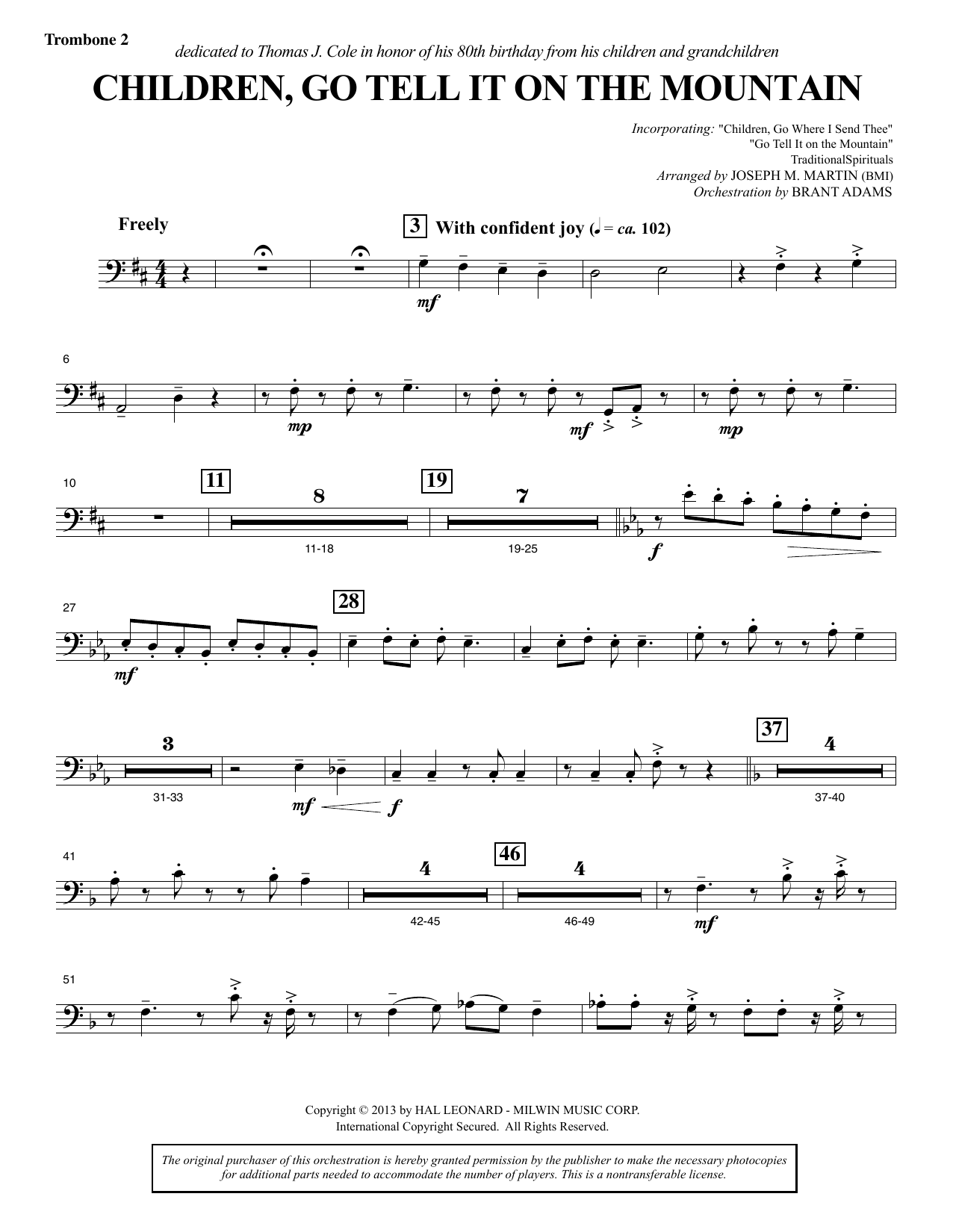 Joseph M. Martin Children, Go Tell It on the Mountain - Trombone 2 Sheet Music Notes & Chords for Choir Instrumental Pak - Download or Print PDF