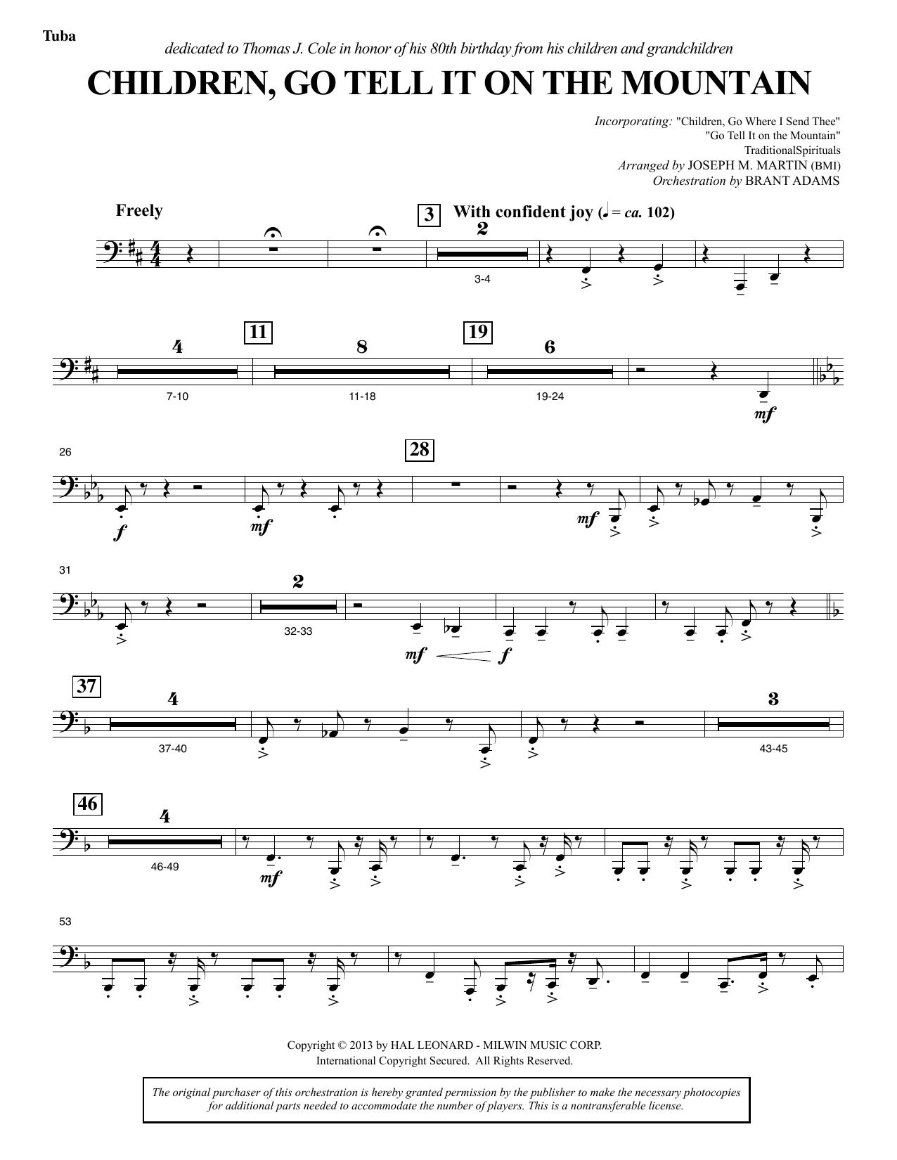 Joseph M. Martin Children, Go Tell It on the Mountain - Tuba Sheet Music Notes & Chords for Choir Instrumental Pak - Download or Print PDF