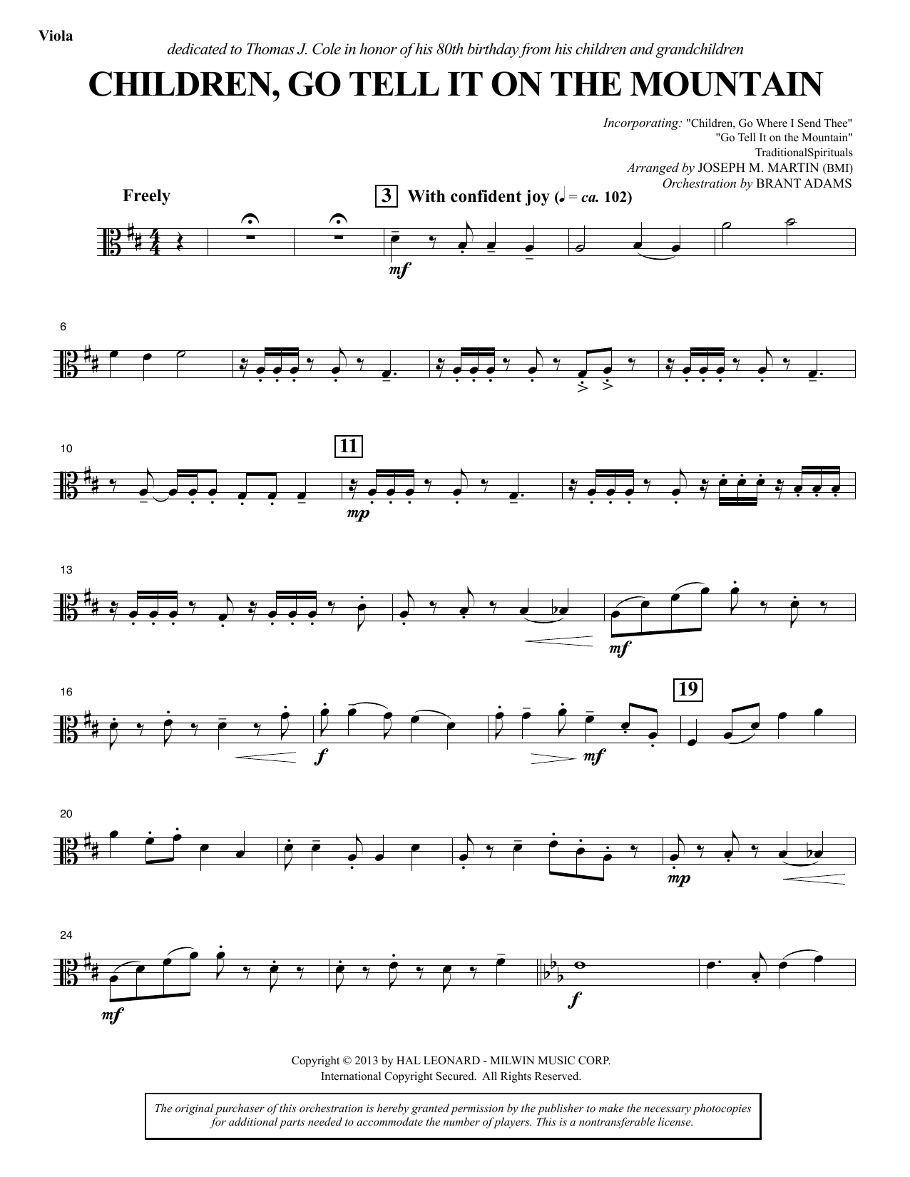 Joseph M. Martin Children, Go Tell It on the Mountain - Viola Sheet Music Notes & Chords for Choir Instrumental Pak - Download or Print PDF