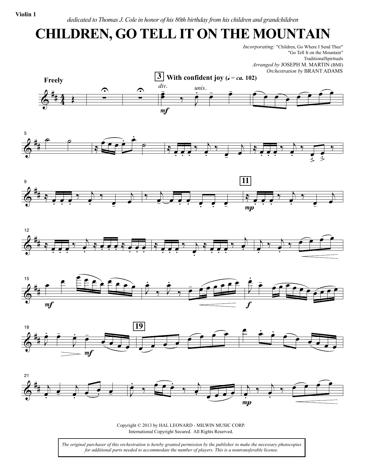 Joseph M. Martin Children, Go Tell It on the Mountain - Violin 1 Sheet Music Notes & Chords for Choir Instrumental Pak - Download or Print PDF