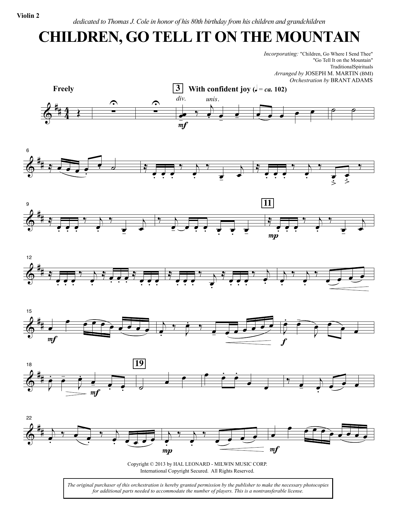 Joseph M. Martin Children, Go Tell It on the Mountain - Violin 2 Sheet Music Notes & Chords for Choir Instrumental Pak - Download or Print PDF