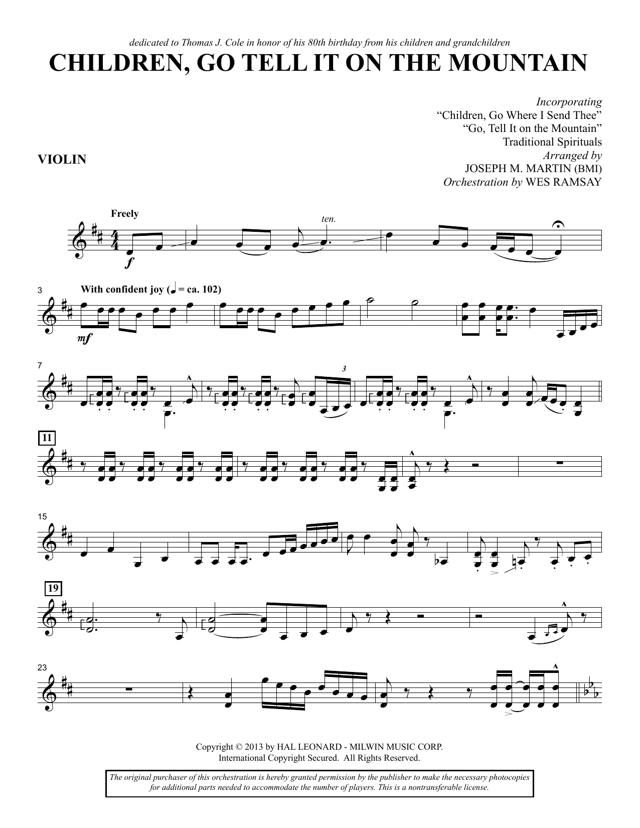 Joseph M. Martin Children, Go Tell It on the Mountain - Violin Sheet Music Notes & Chords for Choir Instrumental Pak - Download or Print PDF