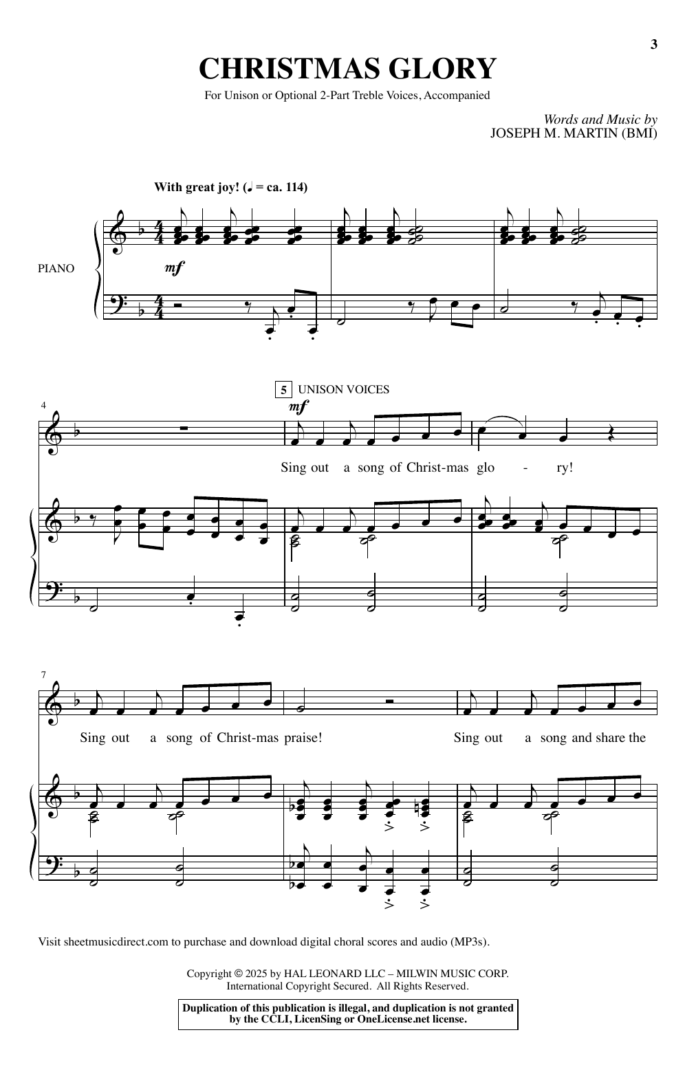 Joseph M. Martin Christmas Glory Sheet Music Notes & Chords for Choir - Download or Print PDF