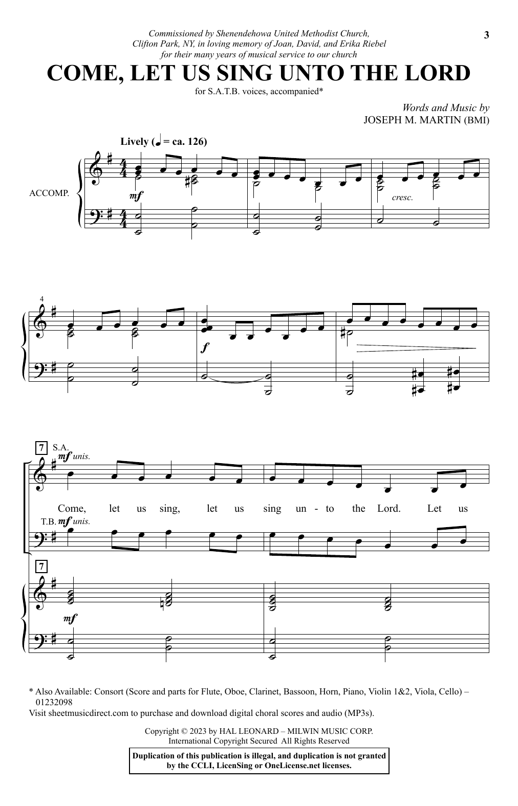 Joseph M. Martin Come, Let Us Sing Unto The Lord Sheet Music Notes & Chords for SATB Choir - Download or Print PDF
