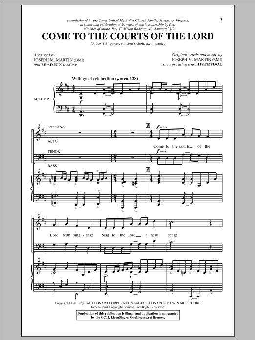 Joseph M. Martin Come To The Courts Of The Lord Sheet Music Notes & Chords for SATB - Download or Print PDF