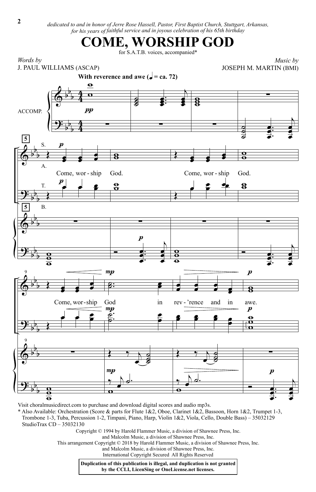Joseph M. Martin Come, Worship God Sheet Music Notes & Chords for SATB - Download or Print PDF