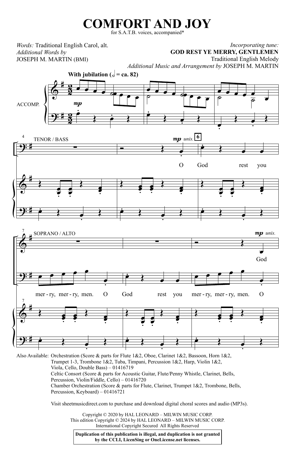 Joseph M. Martin Comfort And Joy Sheet Music Notes & Chords for SATB Choir - Download or Print PDF