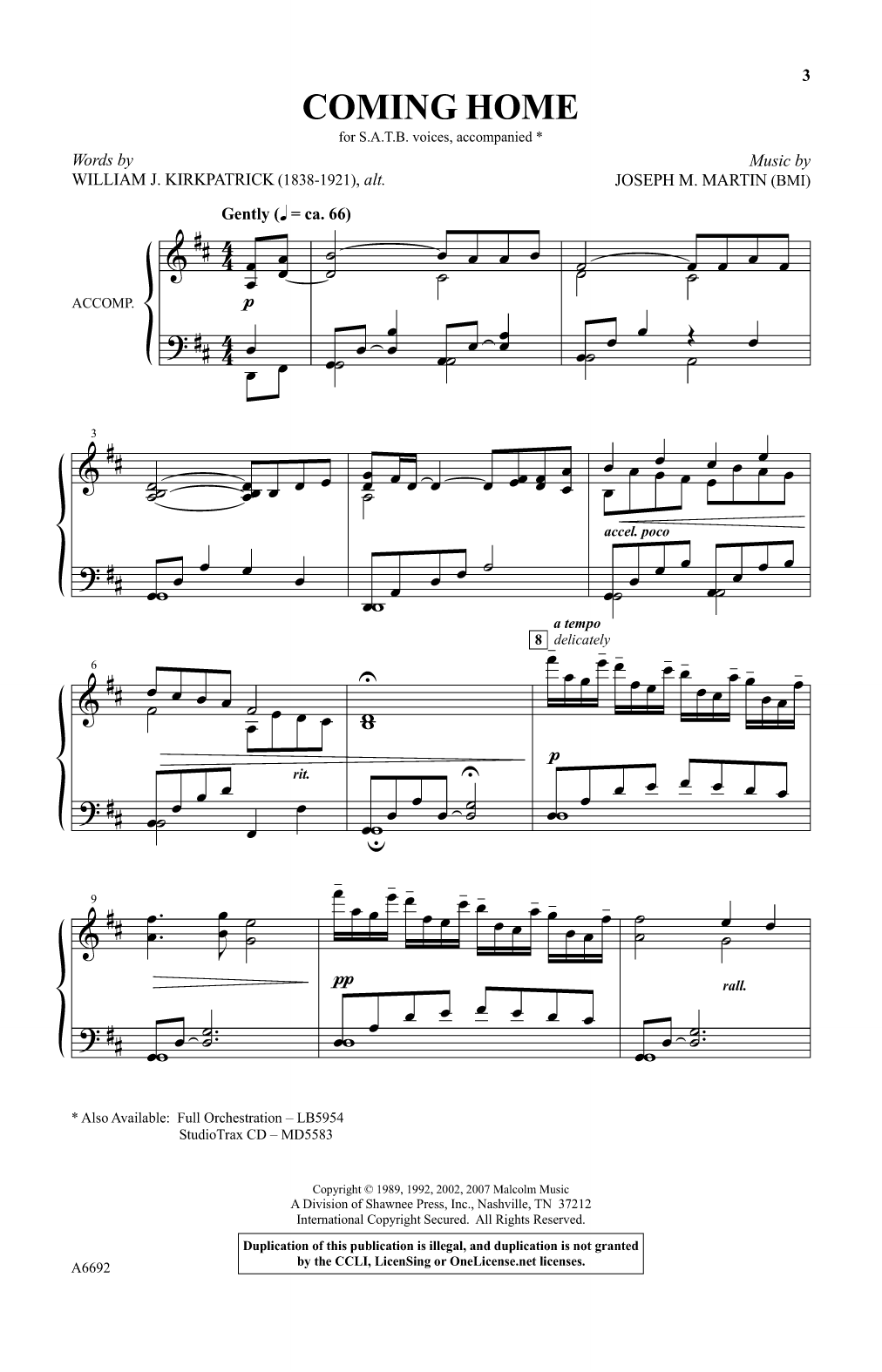 Joseph M. Martin Coming Home Sheet Music Notes & Chords for SATB Choir - Download or Print PDF