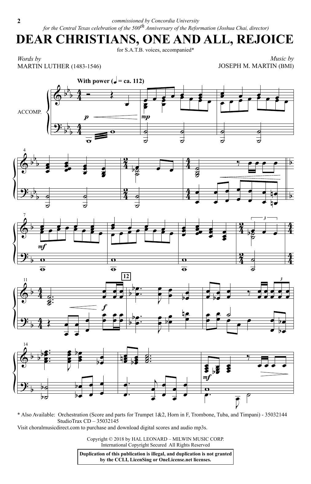 Joseph M. Martin Dear Christians One And All, Rejoice Sheet Music Notes & Chords for SATB - Download or Print PDF