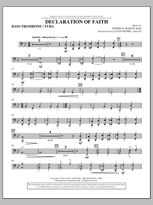 Joseph M. Martin Declaration Of Faith - Bass Trombone/Tuba Sheet Music Notes & Chords for Choir Instrumental Pak - Download or Print PDF